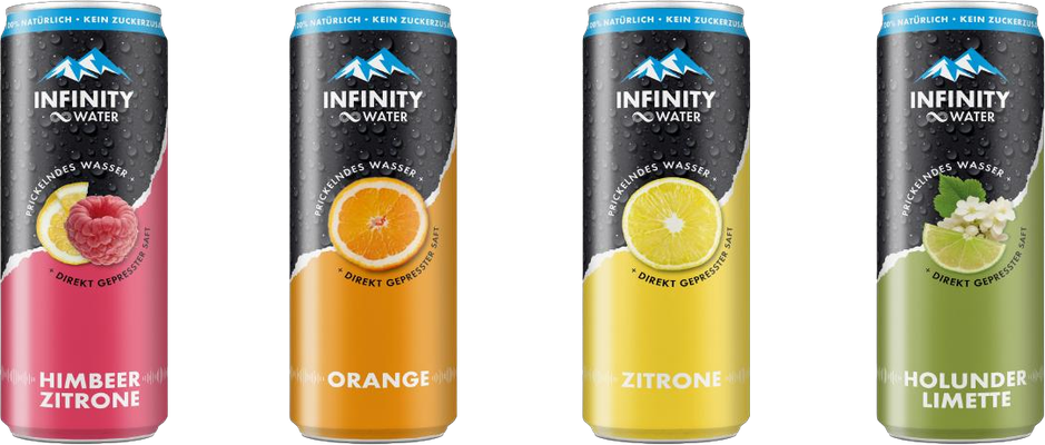 Gasteiner Infinity Water cans: Raspberry Lemon, Orange, Lemon, Elderberry and Lime